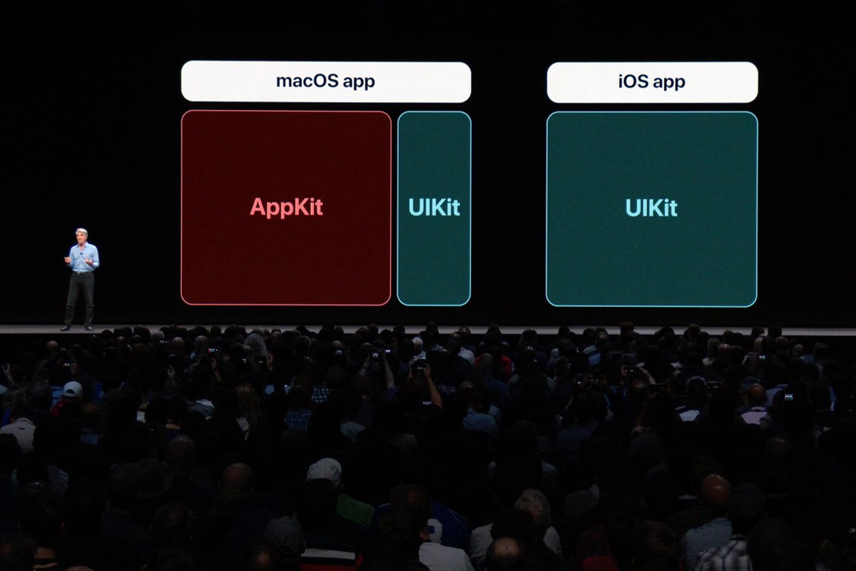 Image of Apple Engineer Craig presenting UIKit on the Mac at WWDC 2018.