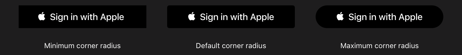 3 Sign in with Apple buttons with different corner radiuses